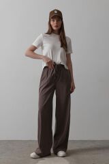 Beli Lastikli Bol Paça Pantolon - Kahve