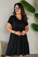 Kadın Kısa Kollu V Yakalı Viskon Elbise