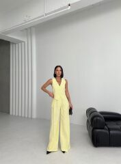 Keten Sirti Çapraz Geçi̇şli̇ Cepken Pantolon Takim