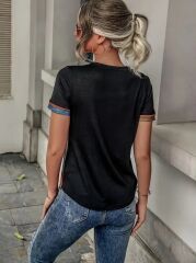 Kadın Kısa Kollu V Yakalı Düğmeli çok Renkli Süprem Bluz