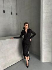 Drape Detaylı Midi Elbise