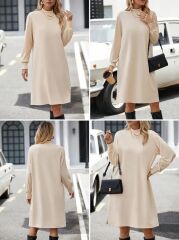 Kadın Uzun Kollu Balıkçı Yaka Kısa şardonlu Dalgıç Elbise