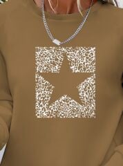 Kadın Uzun Kollu Bisiklet Yaka Desenli Viskon Iki Iplik Bluz