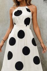 Kadın Kolsuz Boyundan Bağlamalı Beli Lastikli Dijital Baskı Süprem Uzun Elbise