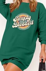 Kadın Uzun Kollu Bisiklet Yaka Yazılı Viskon Iki Iplik Elbise