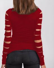 Kadın Uzun Kollu Bisiklet Yaka Lazer Kesim Viskon Bluz