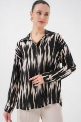 Desenli Oversize Gömlek 20301 - Siyah
