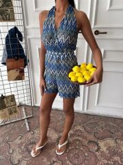 Zikzak Desenli Multi Renk Geçişli Mini Tulum 1365