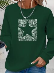 Kadın Uzun Kollu Bisiklet Yaka Desenli Viskon Iki Iplik Bluz