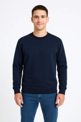 Erkek Üç İplik Düz Bisiklet Yaka SweatShirt - Lacivert