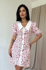 Fuşya Önlük Yakalı Poplin Elbise