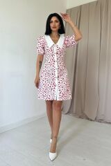 Fuşya Önlük Yakalı Poplin Elbise