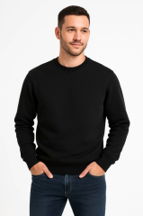 Erkek Üç İplik Düz Bisiklet Yaka SweatShirt - Siyah