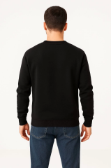 Erkek Üç İplik Düz Bisiklet Yaka SweatShirt - Siyah