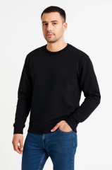 Erkek Üç İplik Düz Bisiklet Yaka SweatShirt - Siyah