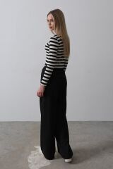 Beli Yarım Lastikli Palazzo Pantolon - Siyah