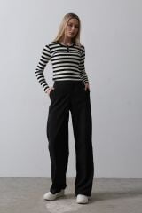 Beli Yarım Lastikli Palazzo Pantolon - Siyah