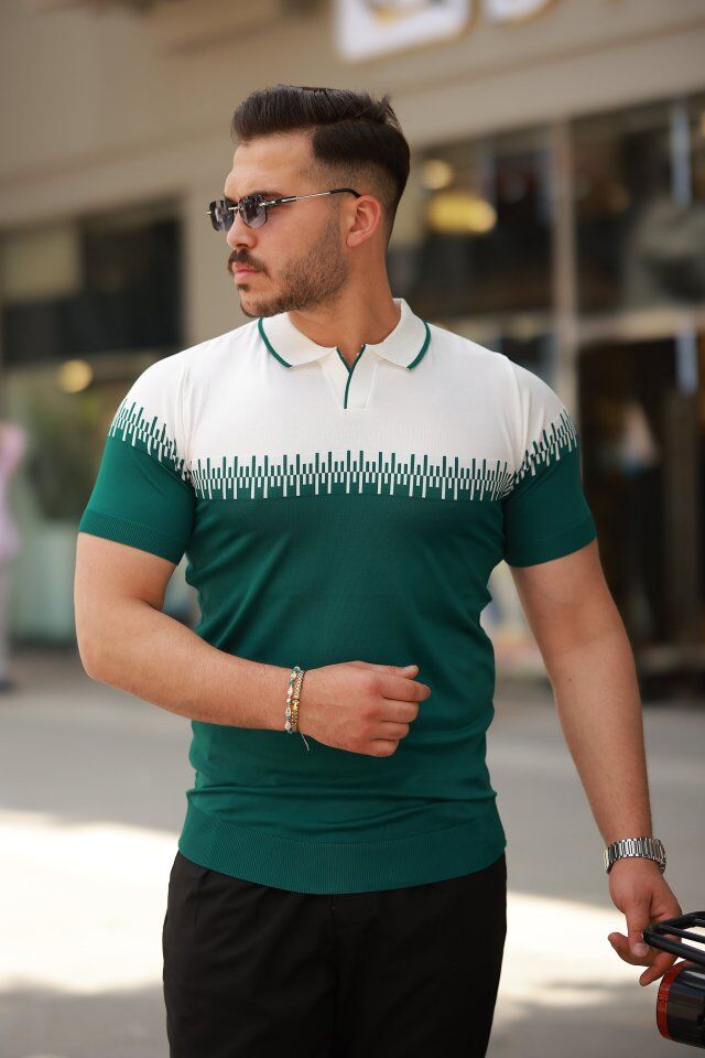 Erkek Hemşire Yaka çift Renk Kısa Kollu Tişört