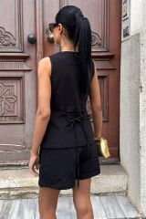 Gold Düğme Detaylı Yelek Şort Cotton Takım 10134-17