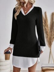 Kadın Uzun Kollu Yakalı şardonlu Kaşkorse Dokuma Detaylı Elbise