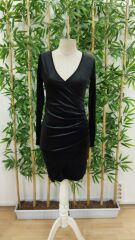 Kadın Uzun Kollu Kruvaze Yaka Kısa Kadife Elbise