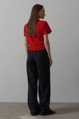 Beli Lastikli Bol Paça Pantolon - Lacivert