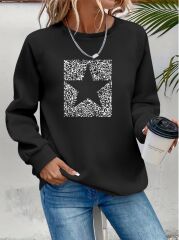 Kadın Uzun Kollu Bisiklet Yaka Desenli Viskon Iki Iplik Bluz