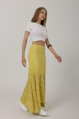 Bel Lastikli Dantel Etek - Sarı