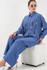 Desenli Tunik Pantolon İkili Takım 6720 - İndigo