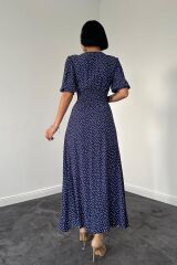 Lacivert Arka Ve Bel Ucu Gipeli Elbise