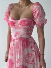 ŞİFON KUMAŞ DİJİTAL DESEN BASKILI ELBİSE