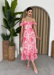 ŞİFON KUMAŞ DİJİTAL DESEN BASKILI ELBİSE