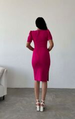 Kadın Dalgıç Krep Kumaş V Yaka Yırtmaç Detaylı Elbise