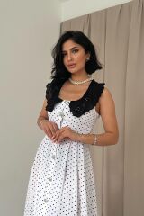 Beyaz Puantiyeli Bebe Yaka Elbise