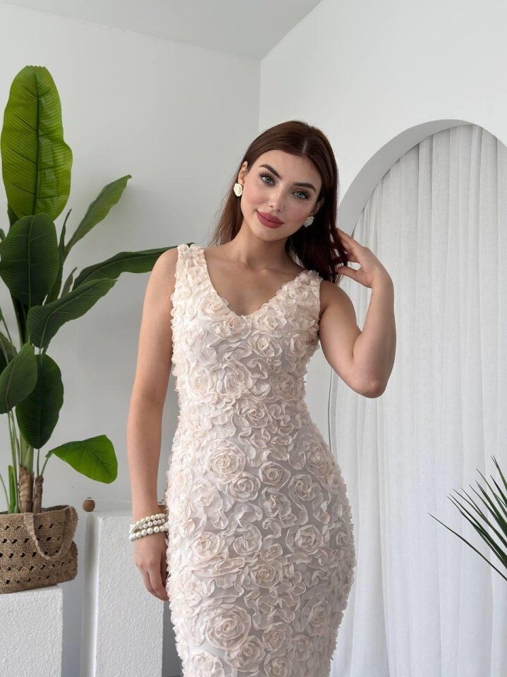 Kren Gül Detaylı Elbise