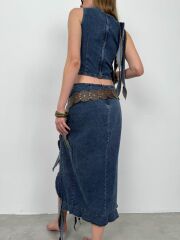 Fırfır Detay Denim Bluz