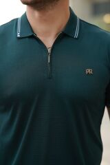 Erkek Yaka Ve Kolları çizgi Detaylı Fermuar Yakalı Kısa Kollu Tişört