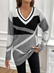 Kadın Uzun Kollu V Yakalı Kısa Triko Elbise