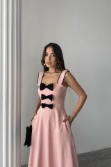 Pudra Fiyonk Garnili Dantelli Elbise