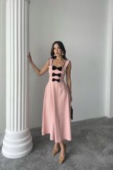 Pudra Fiyonk Garnili Dantelli Elbise