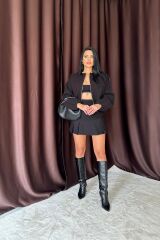 Siyah Kısa Önü Fermuarlı Bomber Ceket