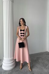 Pudra Fiyonk Garnili Dantelli Elbise