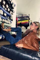 Kahverengi Önü Düğme Kapamalı Deri Ceket