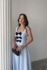 Bebe Mavi Fiyonk Garnili Dantelli Elbise