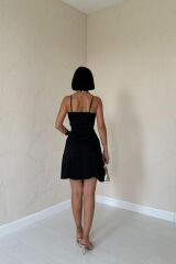 Siyah Jakarlı Asimetrik Elbise