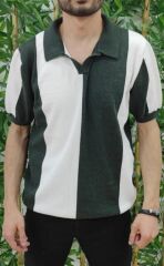 Erkek Kısa Kollu Polo Yakalı Blok Desenli Triko Bluz