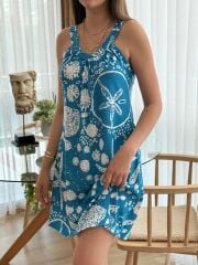 Kadın Askılı Deniz Yıldızı Desenli Süprem Elbise