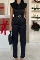 Siyah Vatkalı Kemerli Tulum