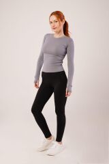 Uzun Kollu Basic Gri Bluz