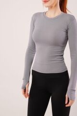 Uzun Kollu Basic Gri Bluz